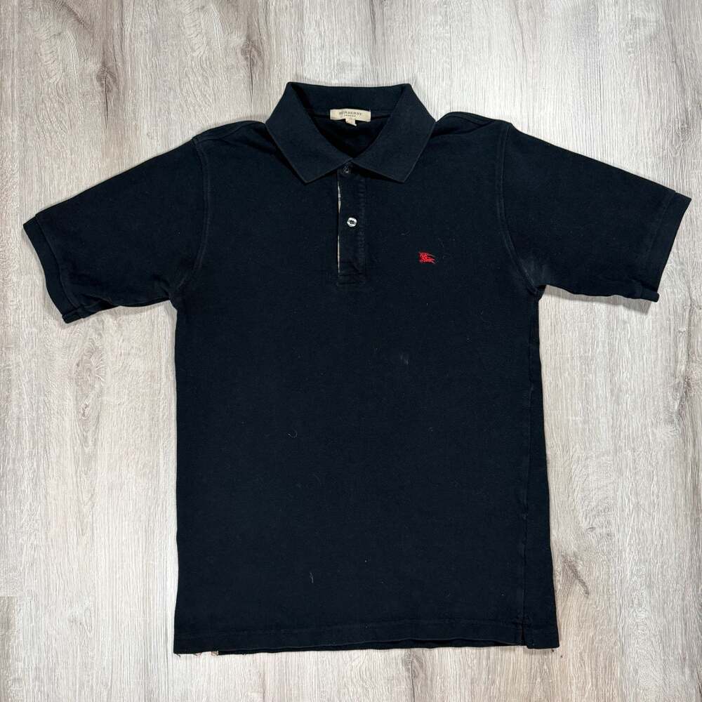 Burberry London Black Pique Polo Shirt with Red Equestrian Knight Logo
